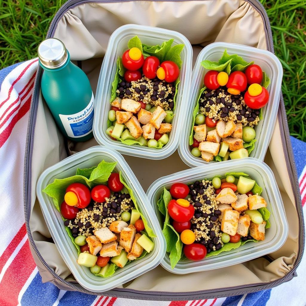 Fresh and vibrant salads in portable containers perfect for outdoor concerts.