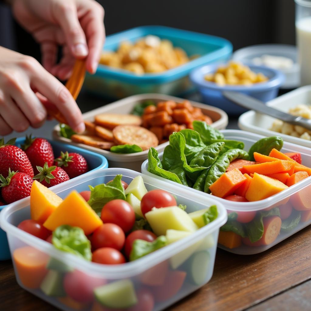 Packing a Healthy Lunch with Various Food Containers