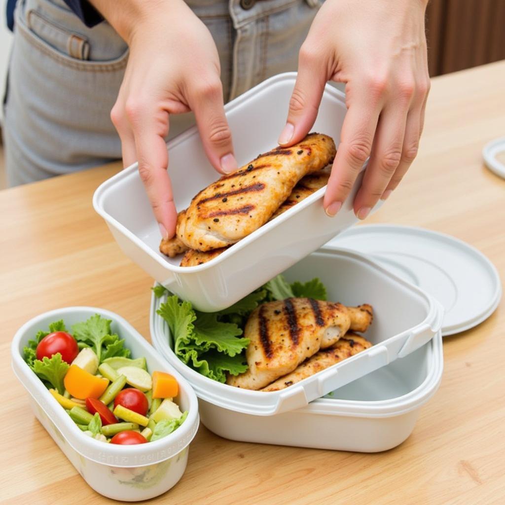 Packing a healthy lunch in a two compartment food container