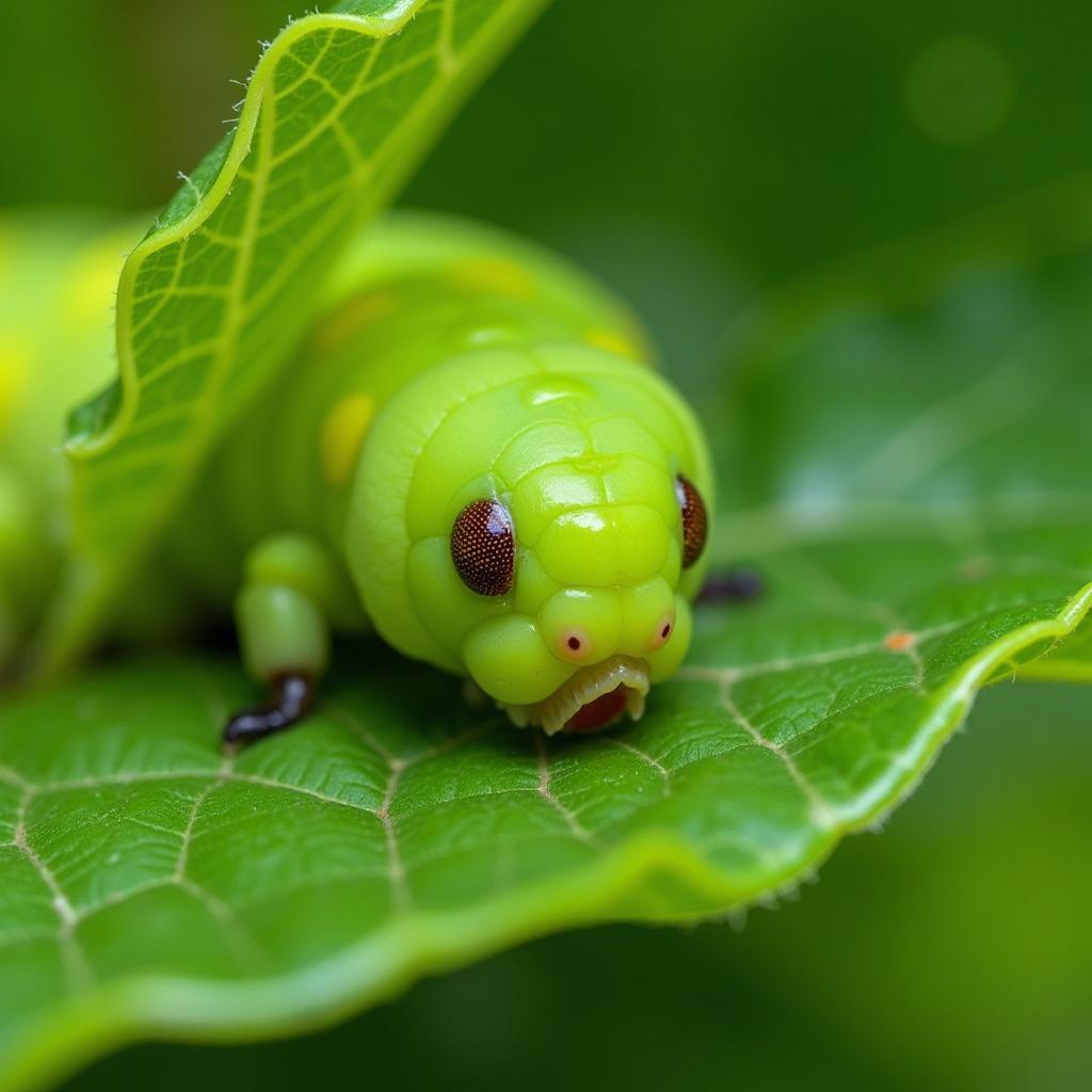 Painted Lady Caterpillar Eating Mallow