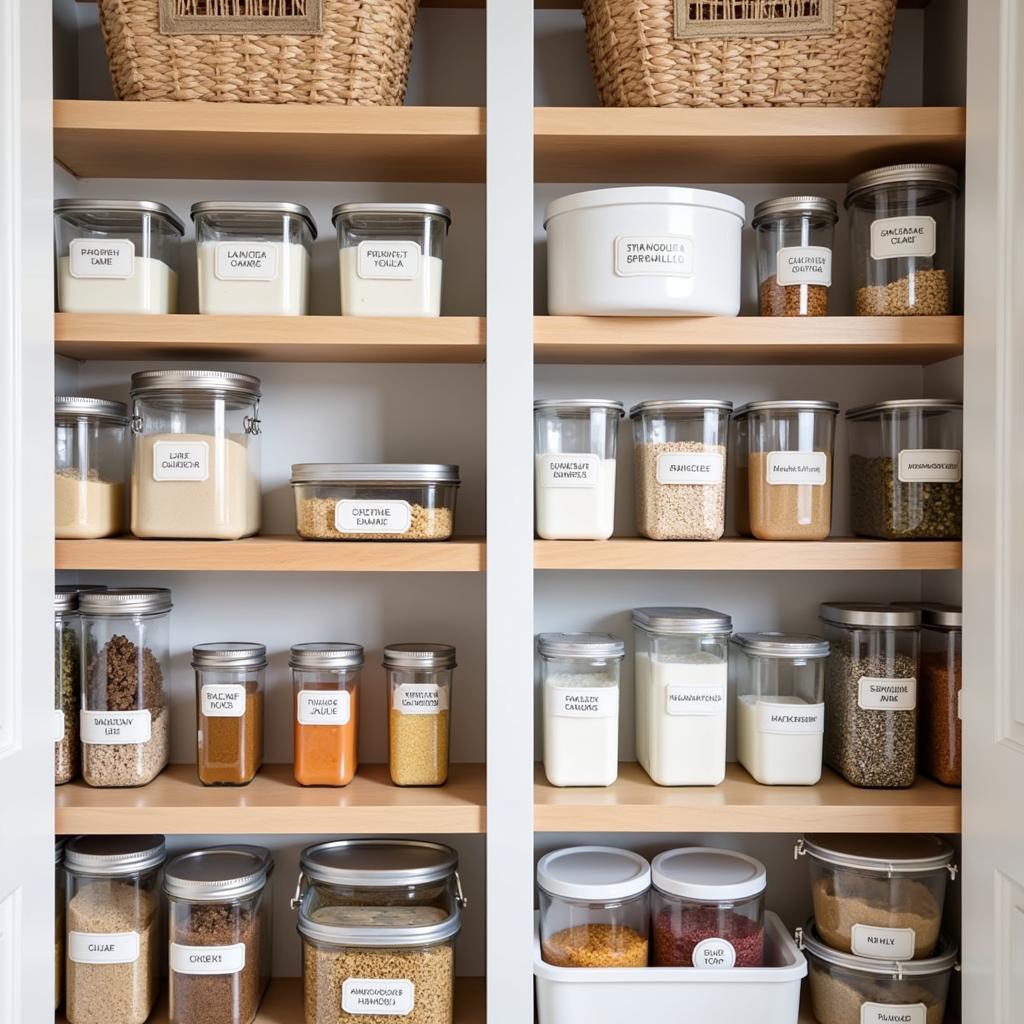 Organized Pantry with Labeled Containers