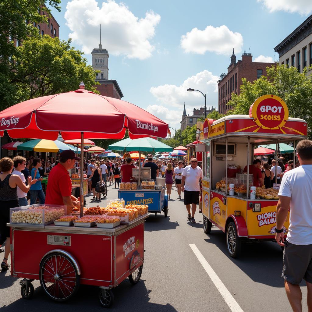 Parade food vendors selling hotdogs and popcorn