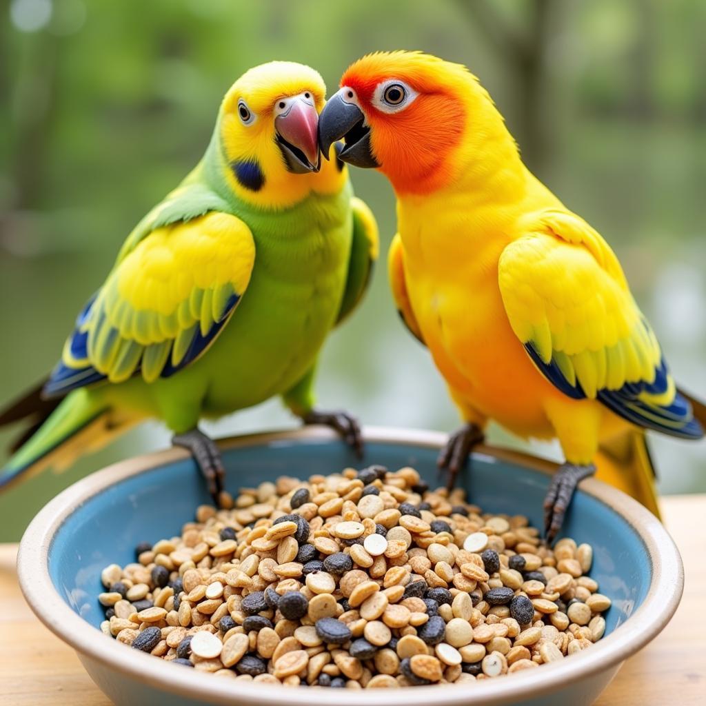 Parakeet Enjoying a Balanced Seed Mix