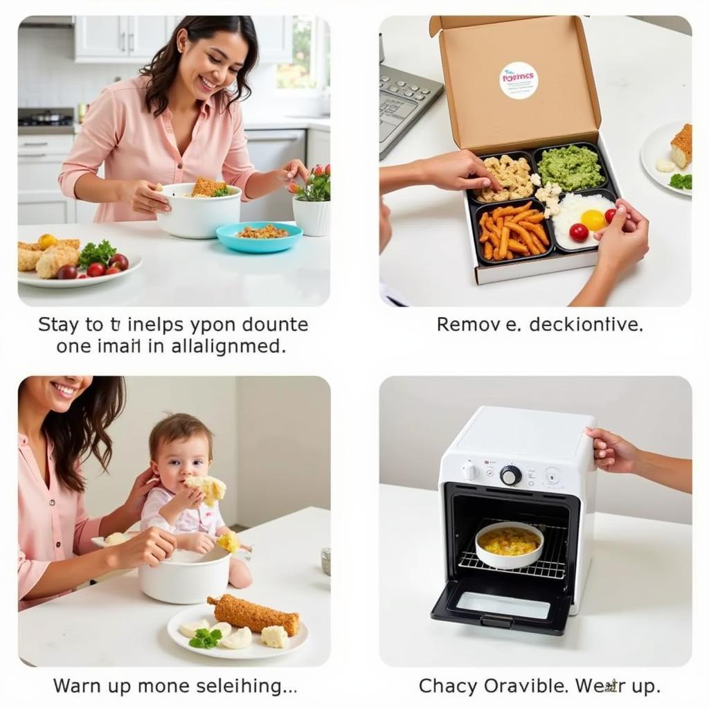 A parent preparing a baby food meal from a subscription box.