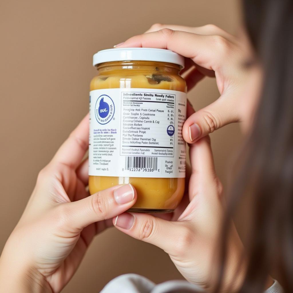 Parent Reading Halal Baby Food Label