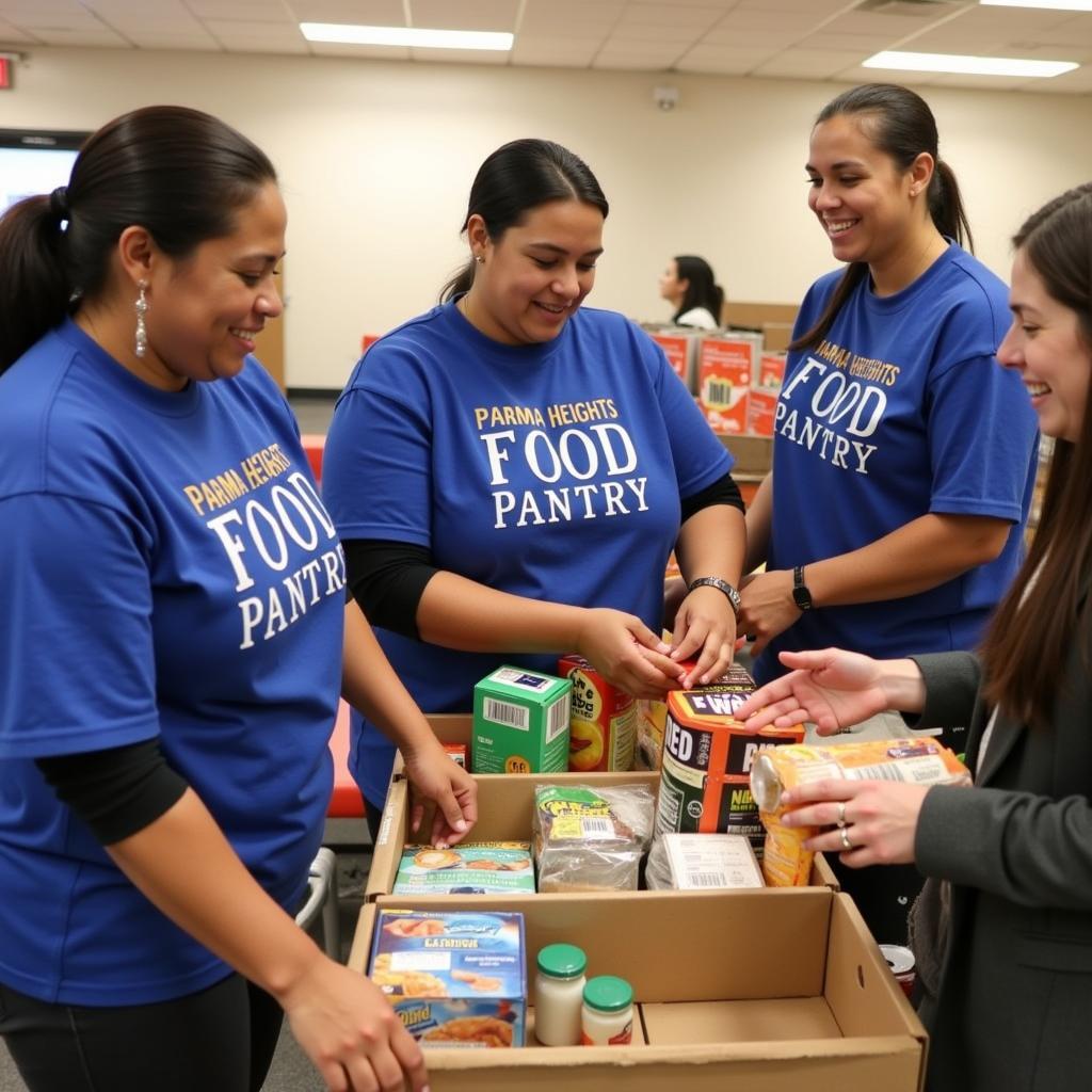 Volunteers at the Parma Heights Food Pantry distributing food.