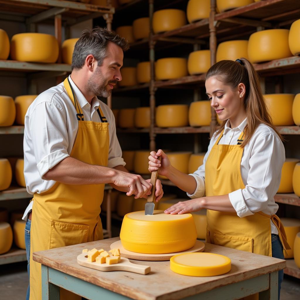 The production process of Parmigiano-Reggiano cheese, showcasing the traditional methods and attention to detail.