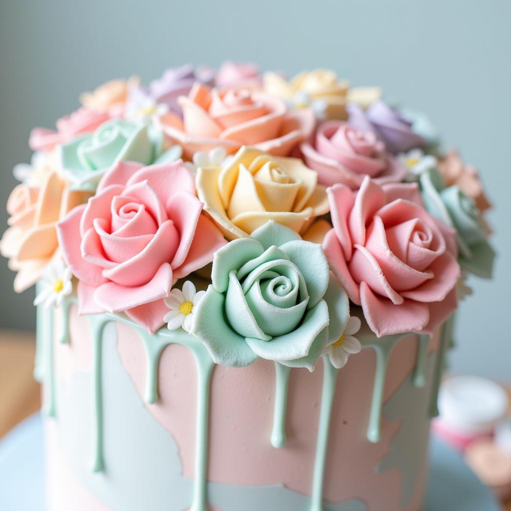 Pastel Coloured Cake with Buttercream Flowers