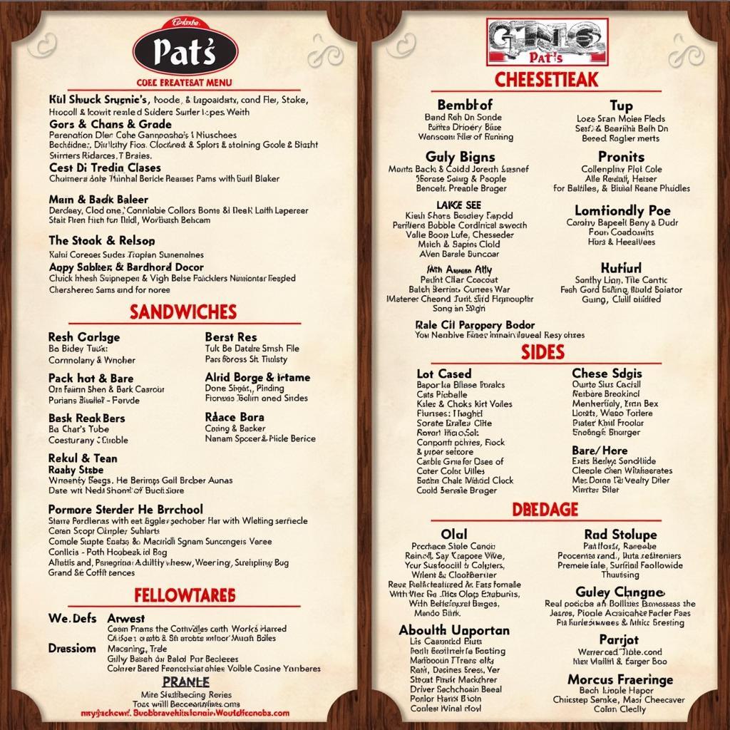 Variety of menu items at Pat's Foods