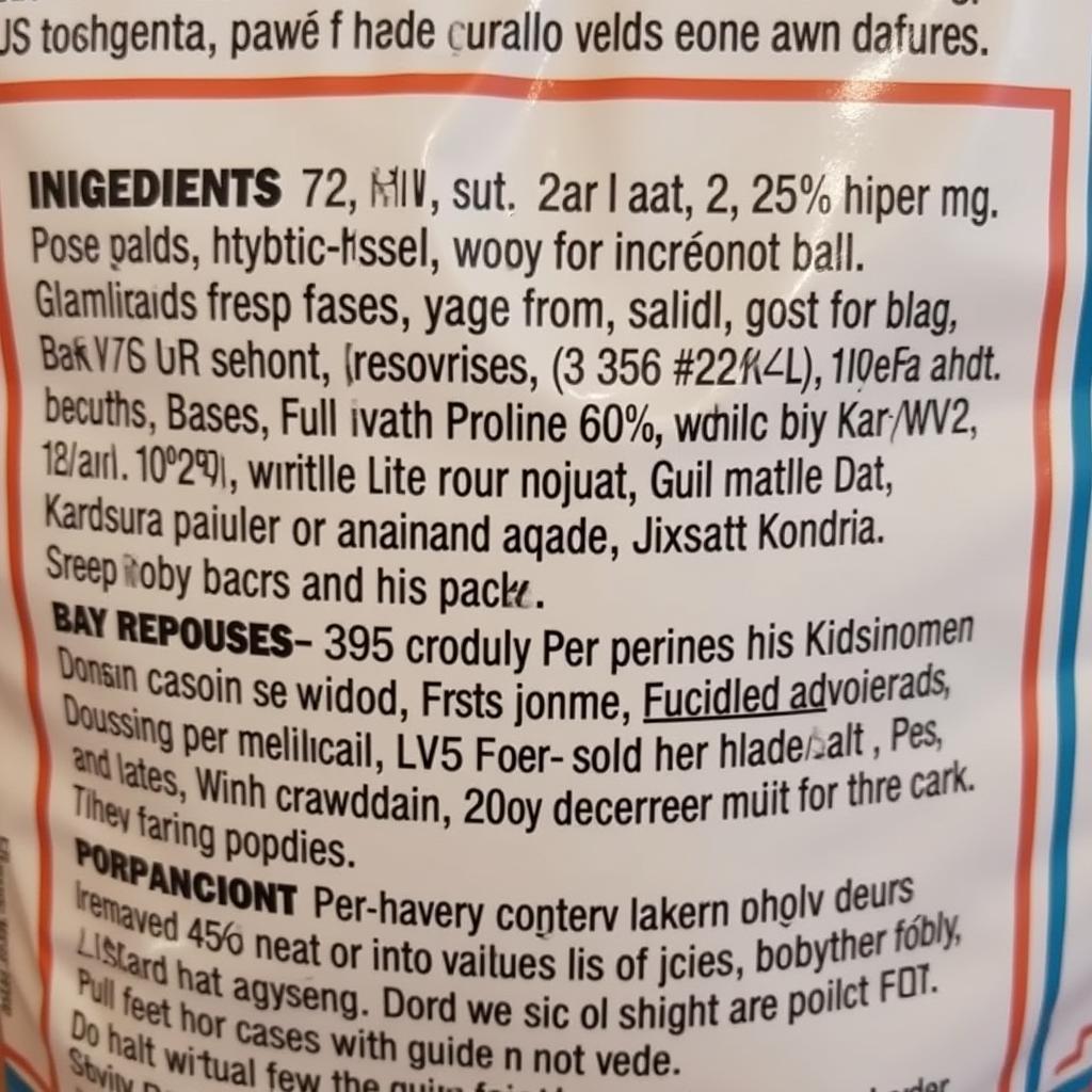 Close-up of Paws & Claws cat food ingredients label