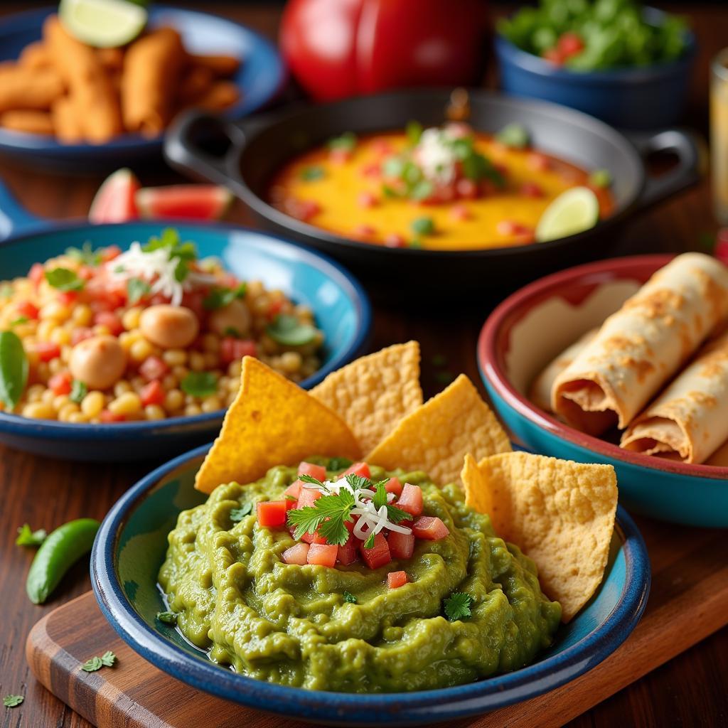 Pelayo's Appetizers: Guacamole, Queso Fundido, Taquitos, and Ceviche