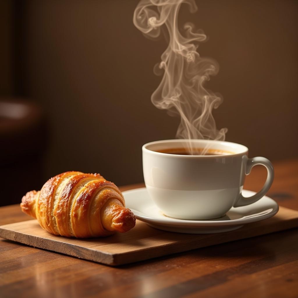 A steaming cup of coffee next to a delicious pastry, showcasing the perfect pairing.