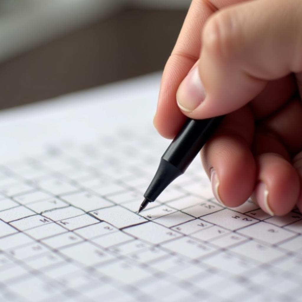 Person Solving a Crossword Puzzle with a Pen