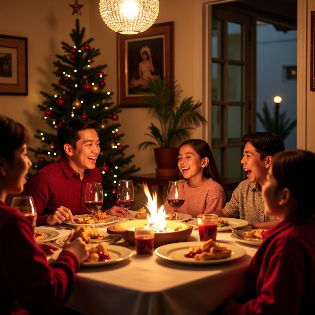 Peruvian Family Enjoying Christmas Dinner