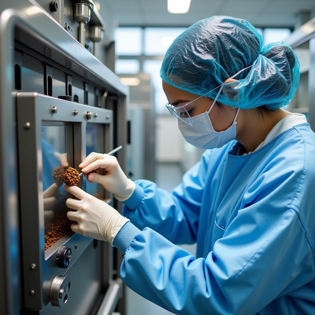 Technician Performing Maintenance on Pet Food Processing Equipment