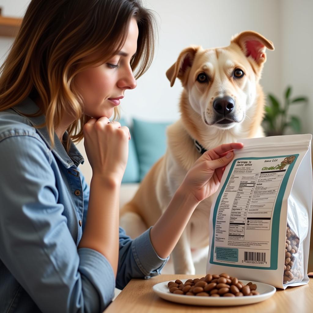 Pet Owner Carefully Examining Dog Food Label