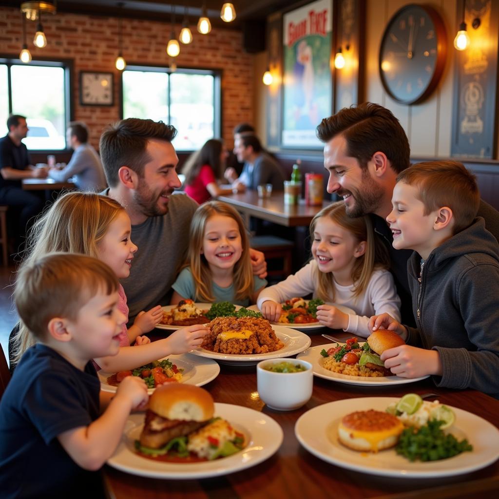 Families enjoying food at the Petoskey's Grain Train Food Truck Court