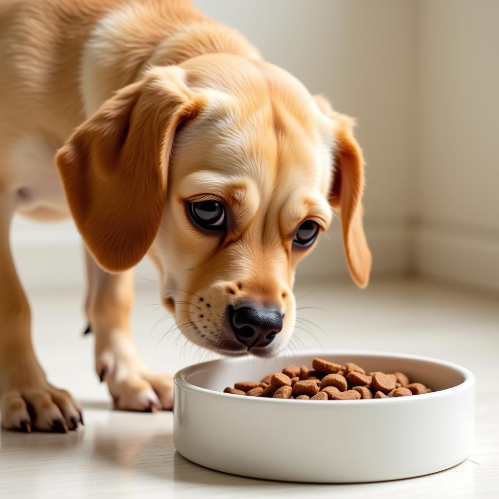 Picky Dog Eating From Bowl