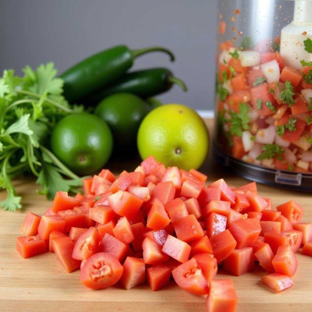 Fresh Ingredients for Pico de Gallo in a Food Processor