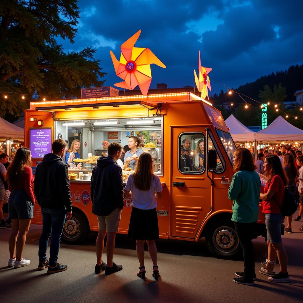 Vibrant Atmosphere of a Pinwheel Food Truck