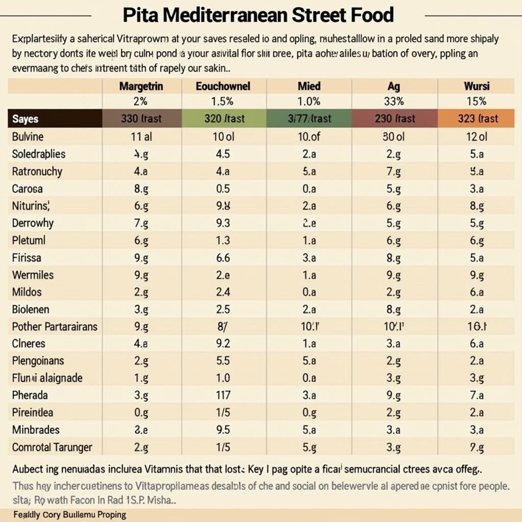 Nutritional Chart for Pita Mediterranean Street Food