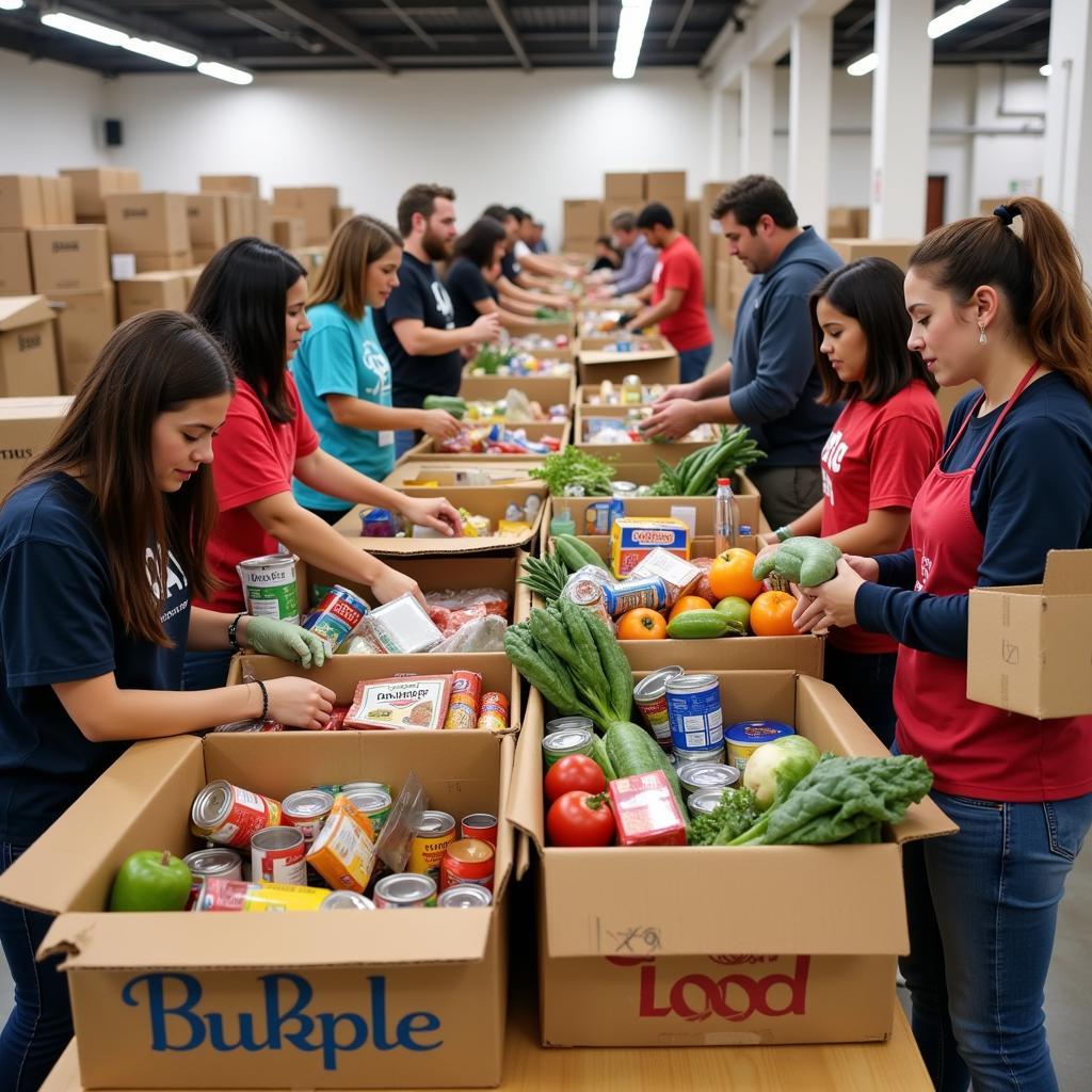 Volunteers sorting food donations at a Pittsburg, CA food bank