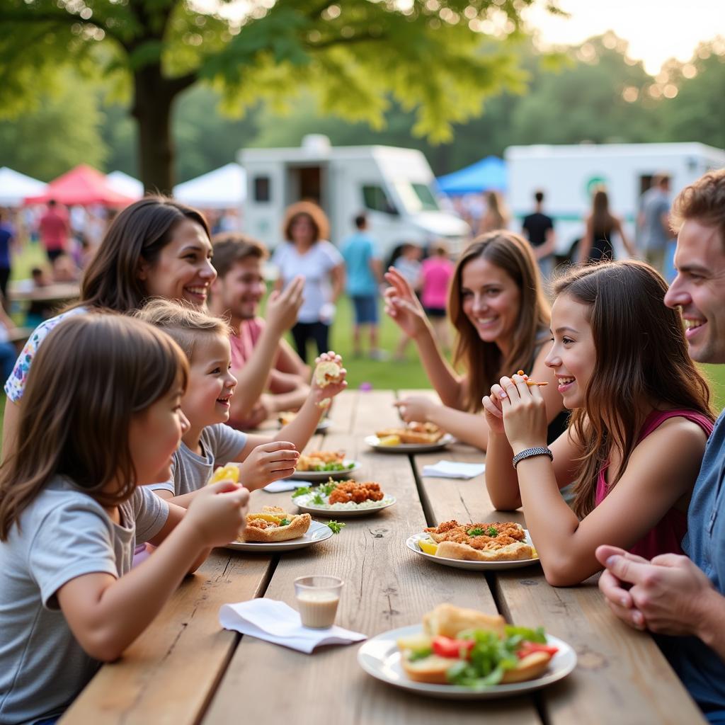 Families enjoying the Plainfield Food Truck Festival