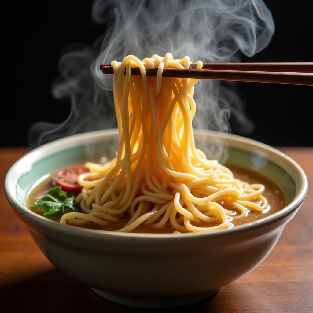 Close-up of a bowl of hand-pulled noodles, a popular Plaistow Chinese food dish