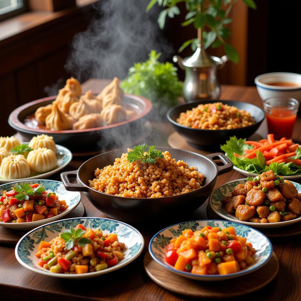 A table spread with a variety of Plaistow Chinese dishes