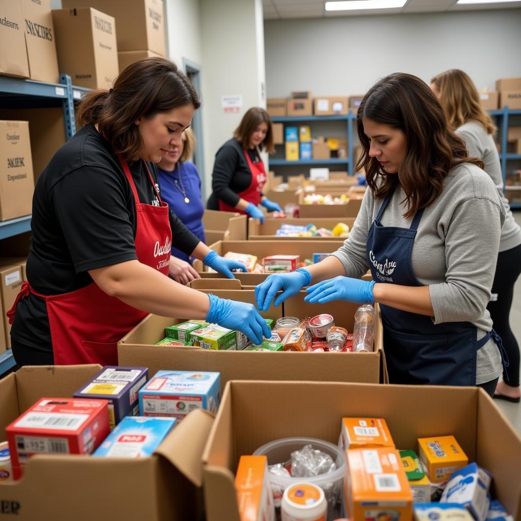 Volunteers sorting food at a Plant City food pantry