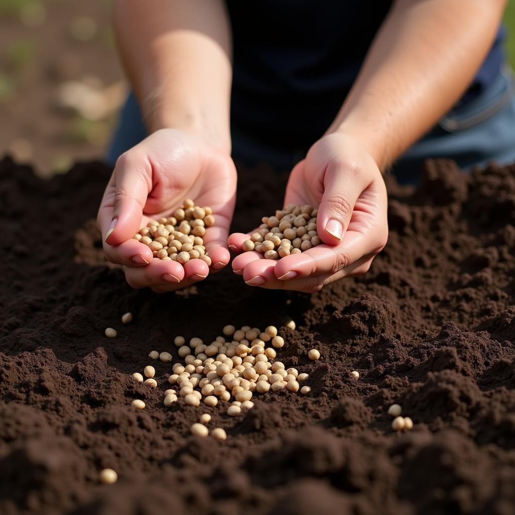 Planting radish seeds in a food plot