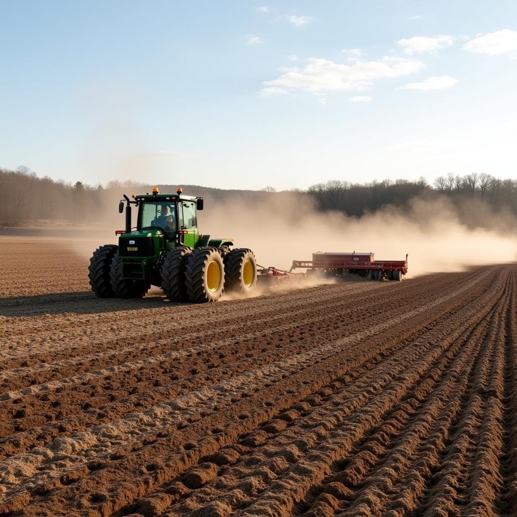 Tractor Planting Winter Wheat in a Food Plot