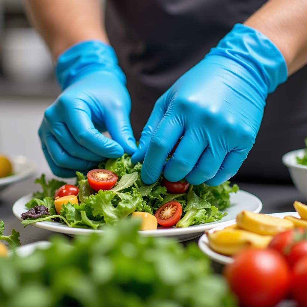 Food Handler Wearing Plastic Gloves