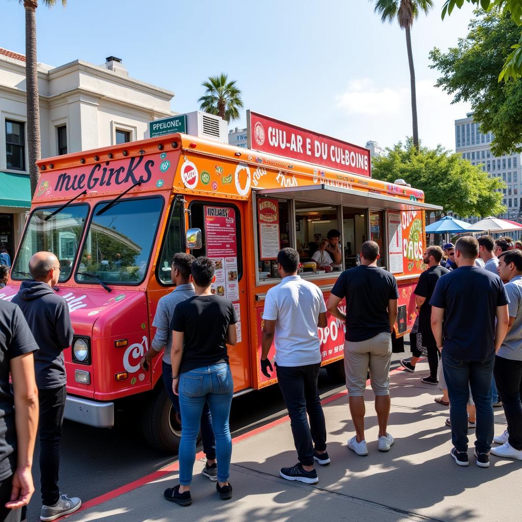 Poke Food Truck with a Busy Lunch Crowd