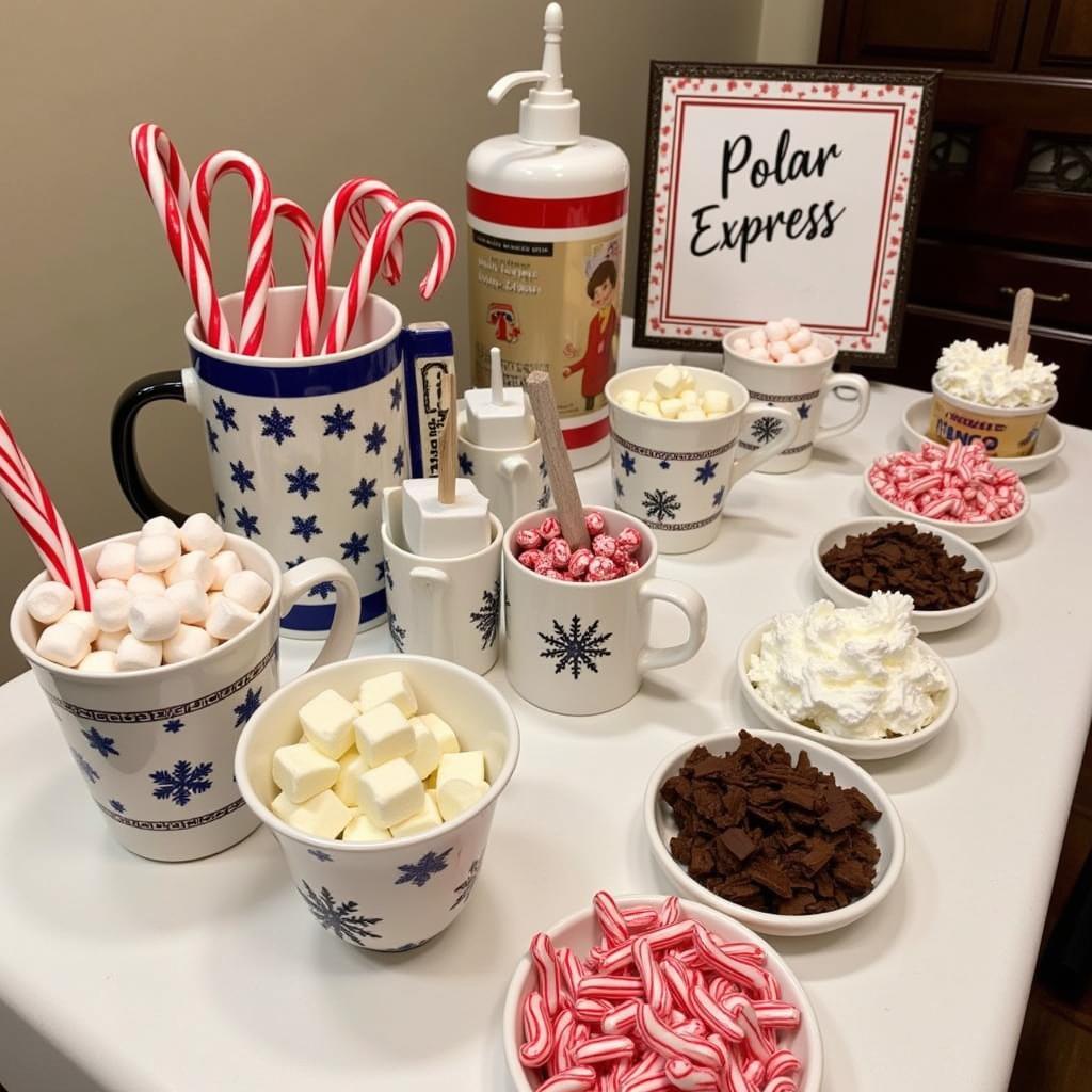 Polar Express Hot Chocolate Bar with various toppings