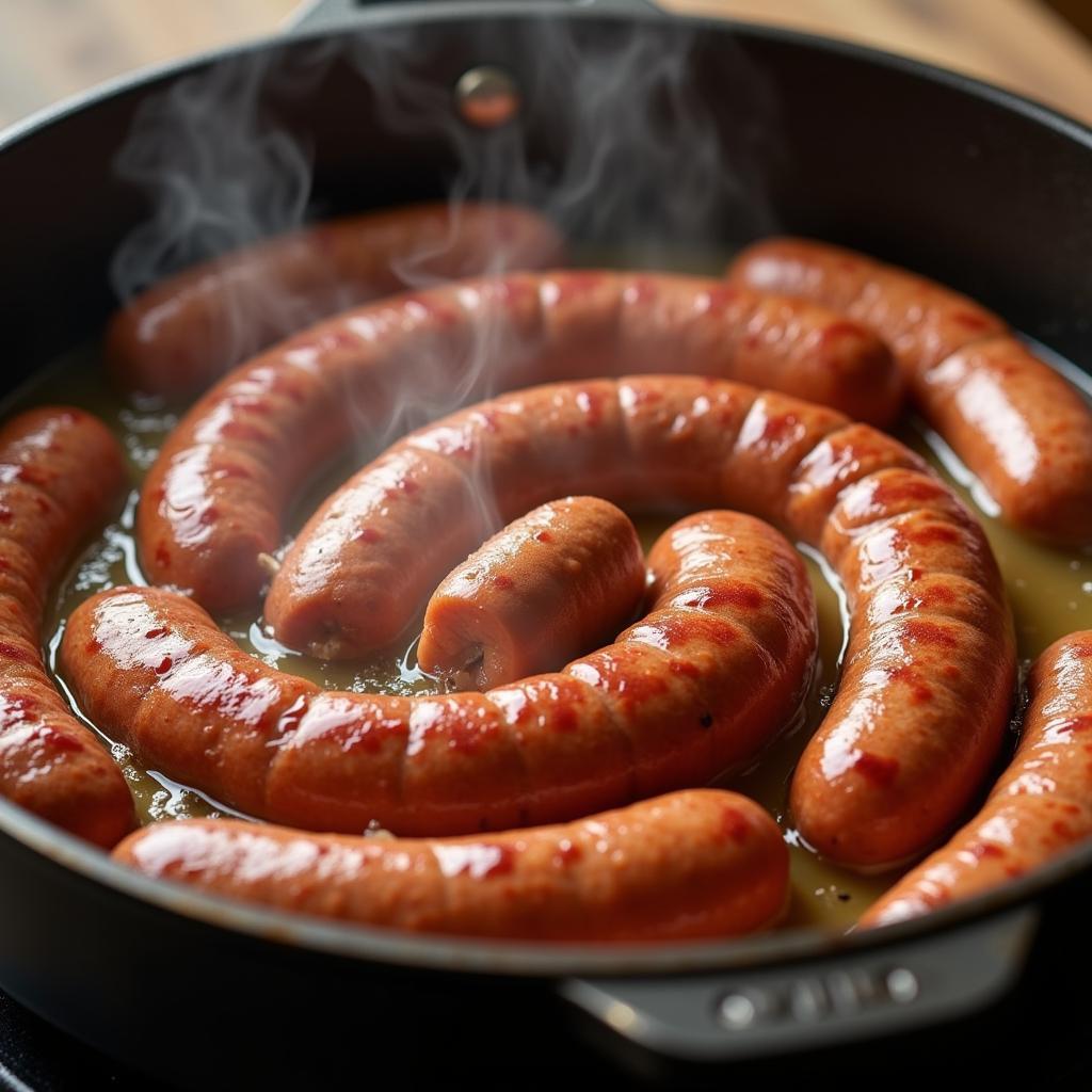 Sizzling Biała Kiełbasa (White Sausage) Ready for Easter