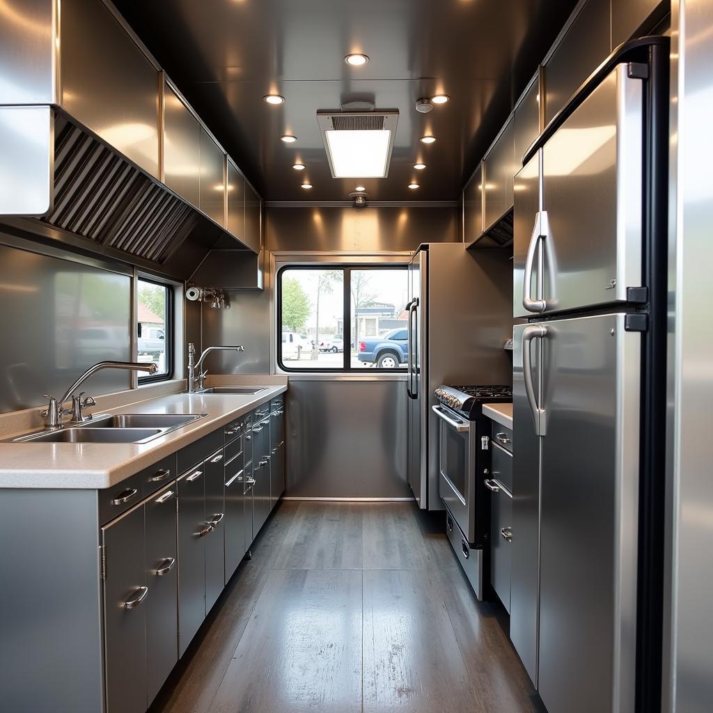 Inside the kitchen of a porch food trailer