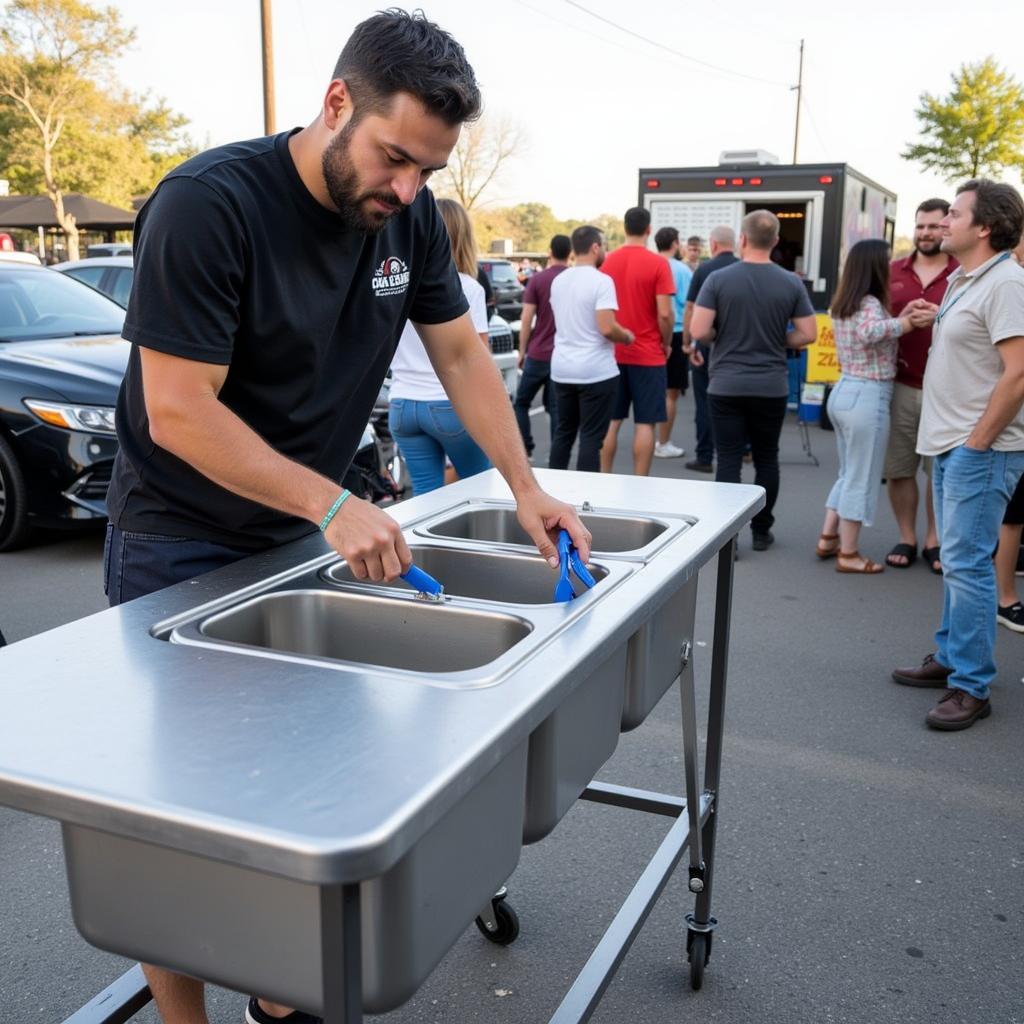 Portable 3 Bay Sink Setup at an Outdoor Event