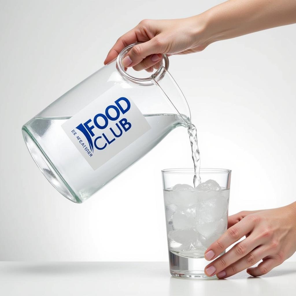 Pouring Food Club water from a pitcher into a glass