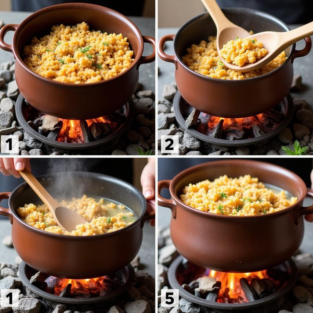 Preparing Arroz con Gandules in Traditional Pot