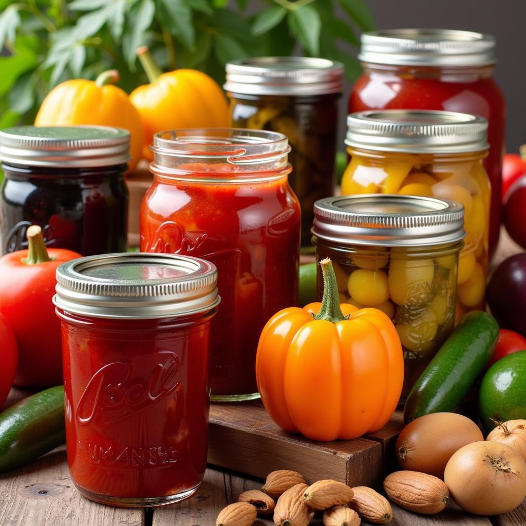 Preserving September Harvest with Canning Jars filled with Fruits and Vegetables