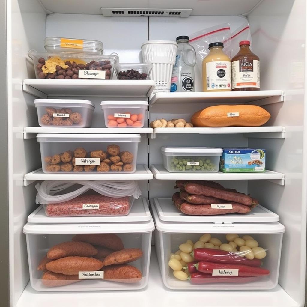 Organized freezer with labeled food containers