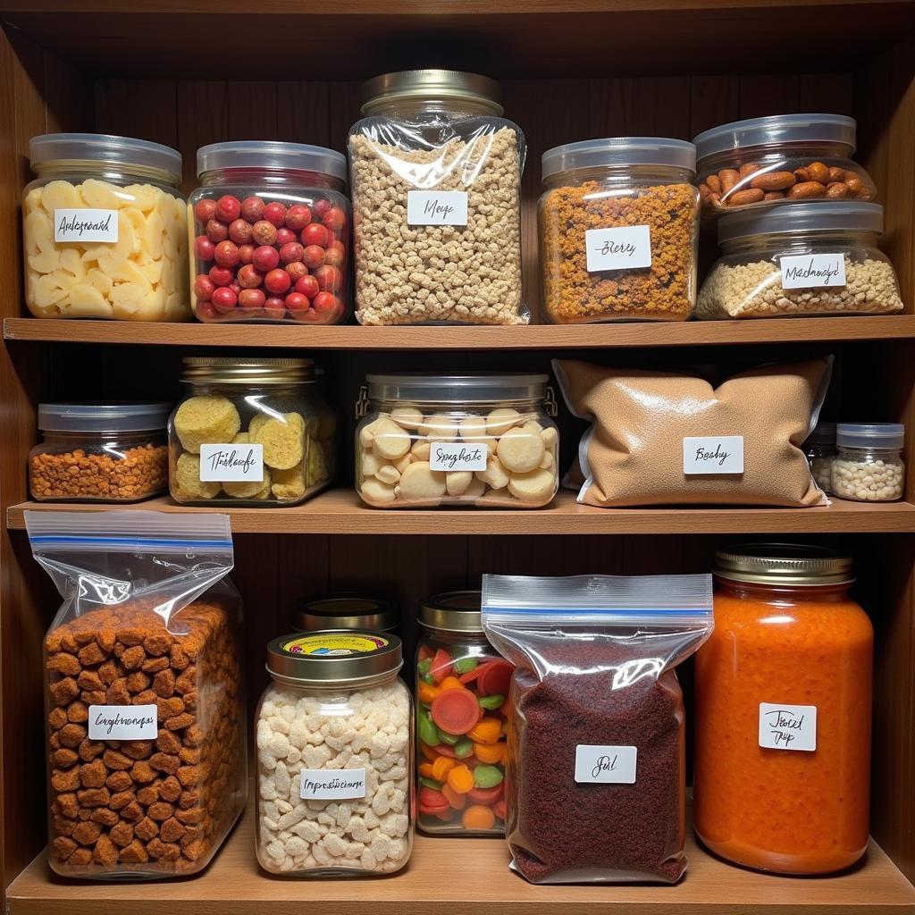 Freeze-dried food stored properly in a cool, dry place.