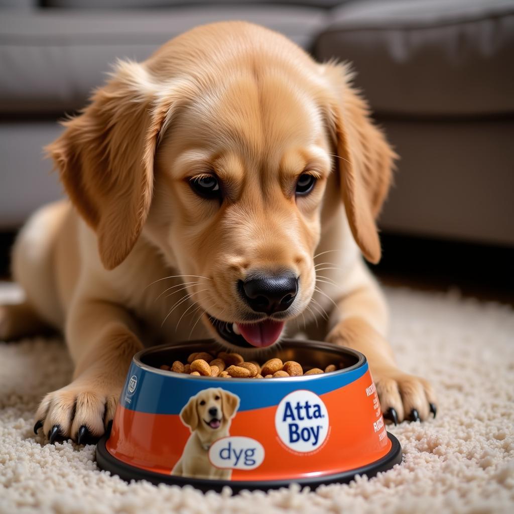 Puppy Enjoying Atta Boy Dog Food