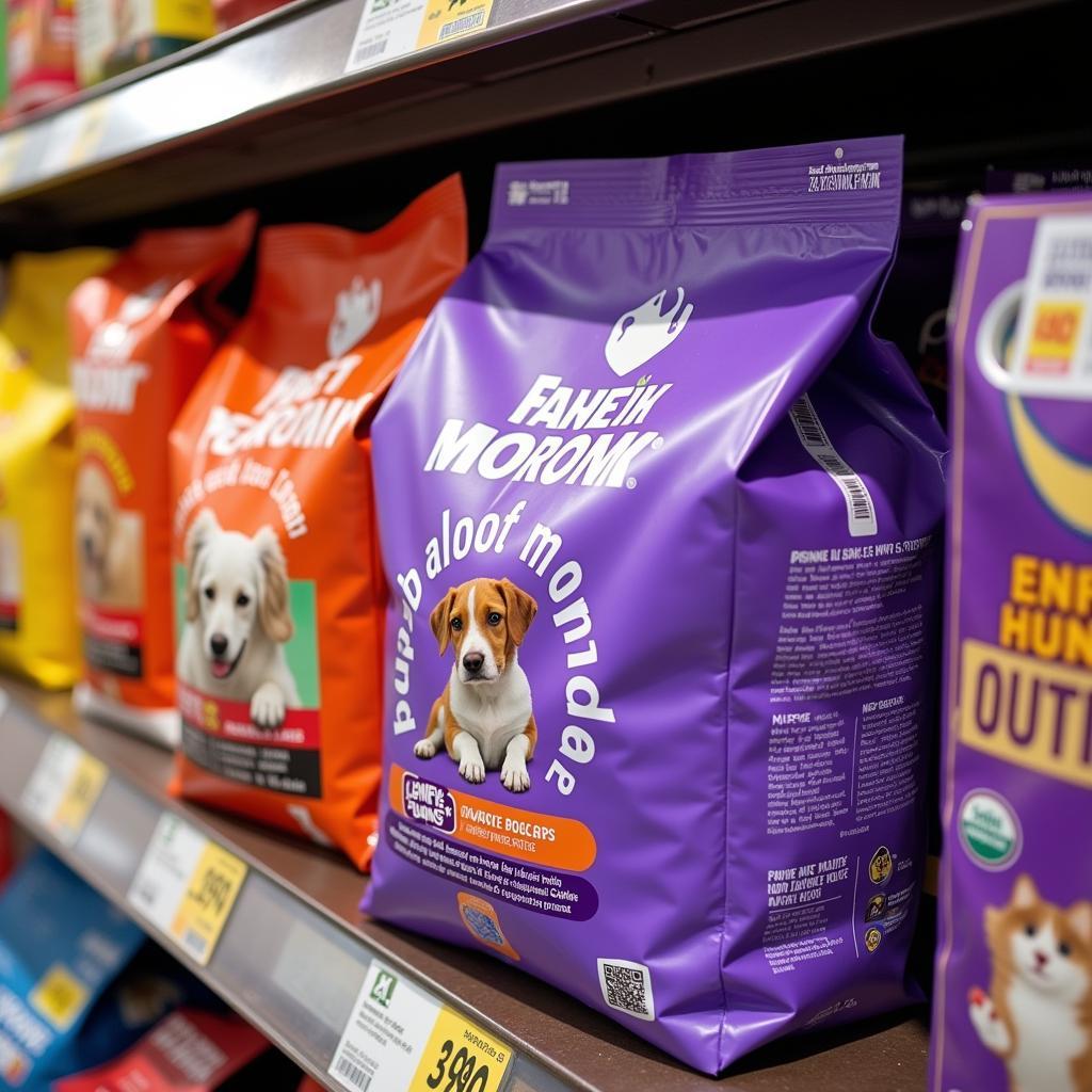 Purple Puppy Food Bag on a Store Shelf