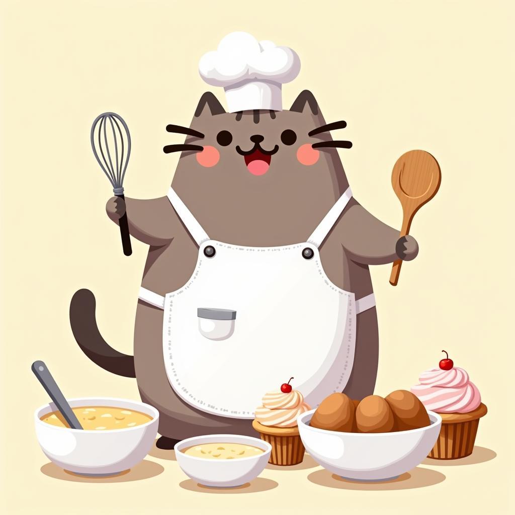 Pusheen baking cupcakes