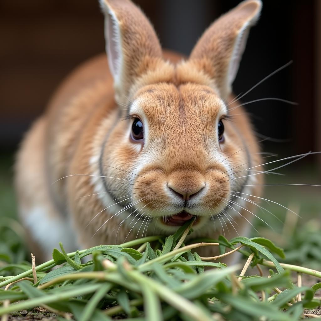 Rabbit Enjoying Timothy Hay