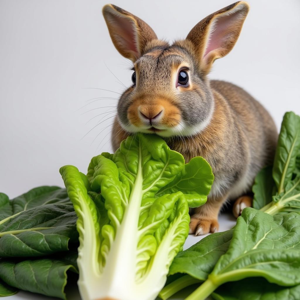 A rabbit enjoying fresh vegetables