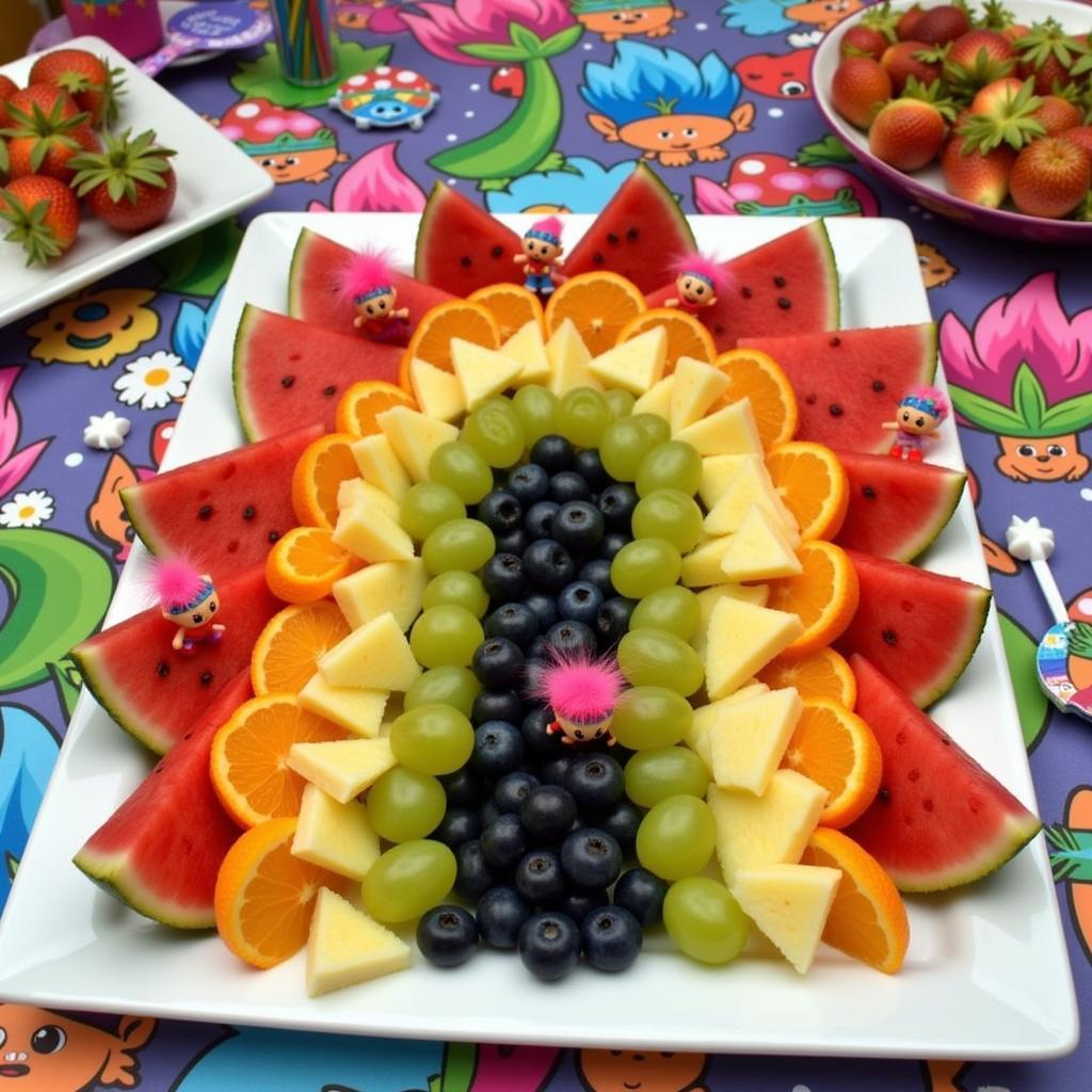 Rainbow fruit platter for a trolls themed party