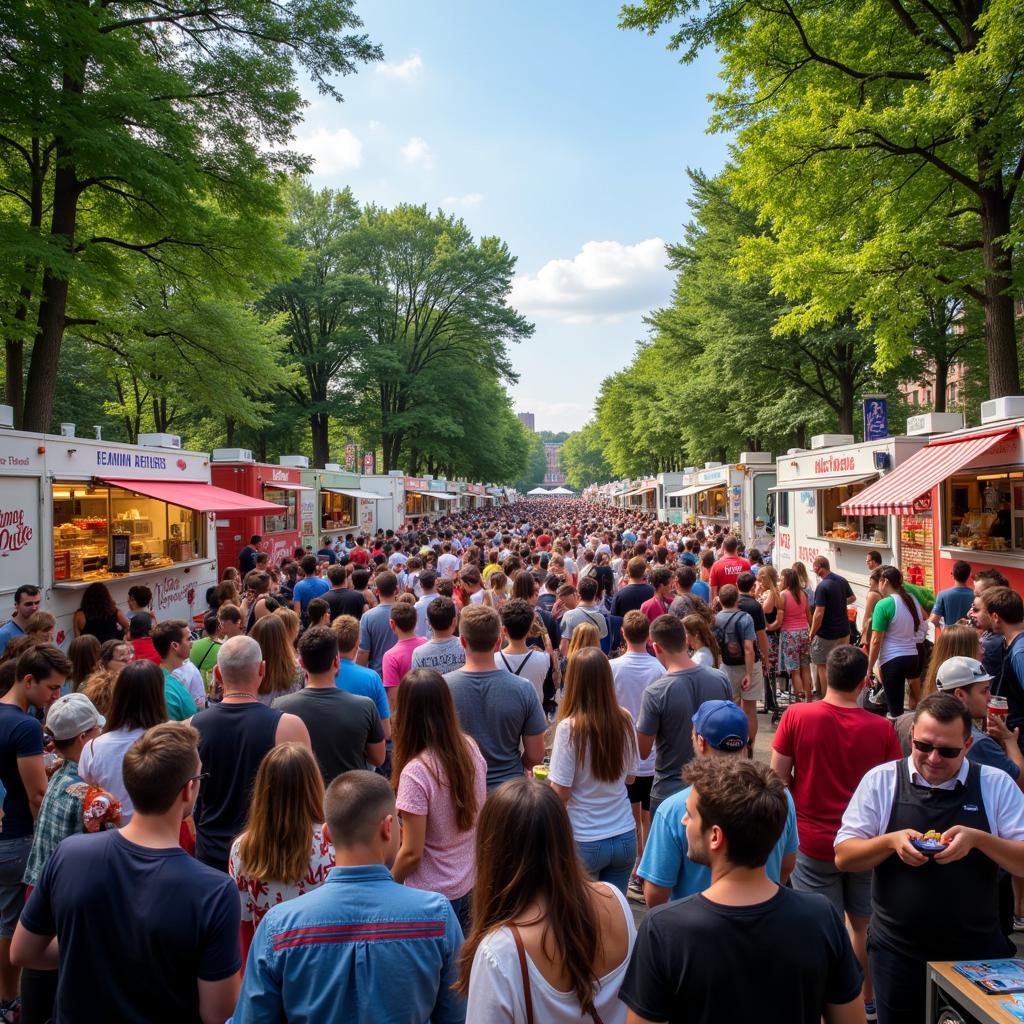 Crowd enjoying food and music at Ravinia Food Truck Festival